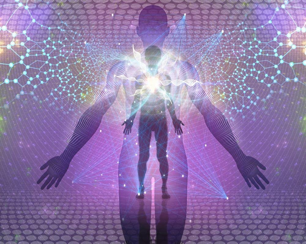 Een grafische afbeelding van een mens en veel fascinerende lijnen die de interessante aard van Human Design weergeven